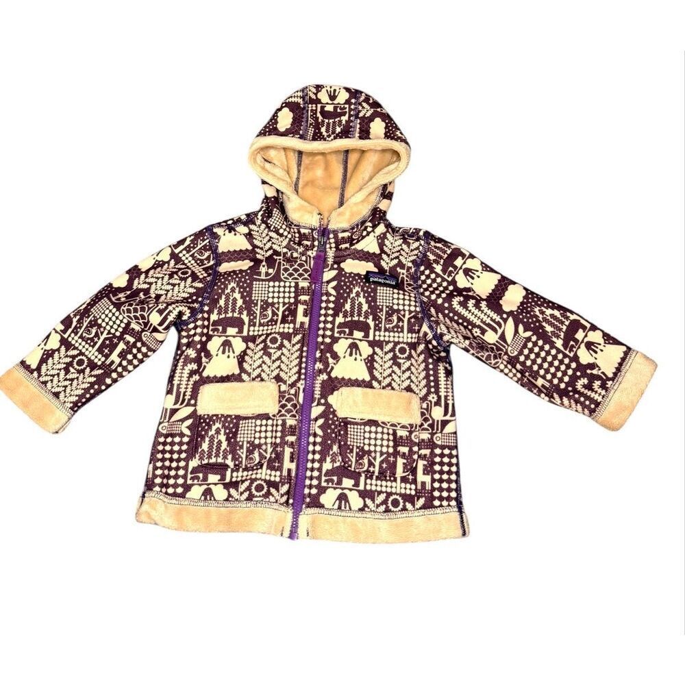 Patagonia Purple Nordic Print Picket Hooded Fleece Zip Up Jacket Size 12-18 Mont